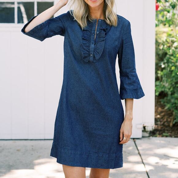 Draper James Dresses & Skirts - Draper James Chambray Ruffle Shift Dress in‎ Medium Wash Size 8